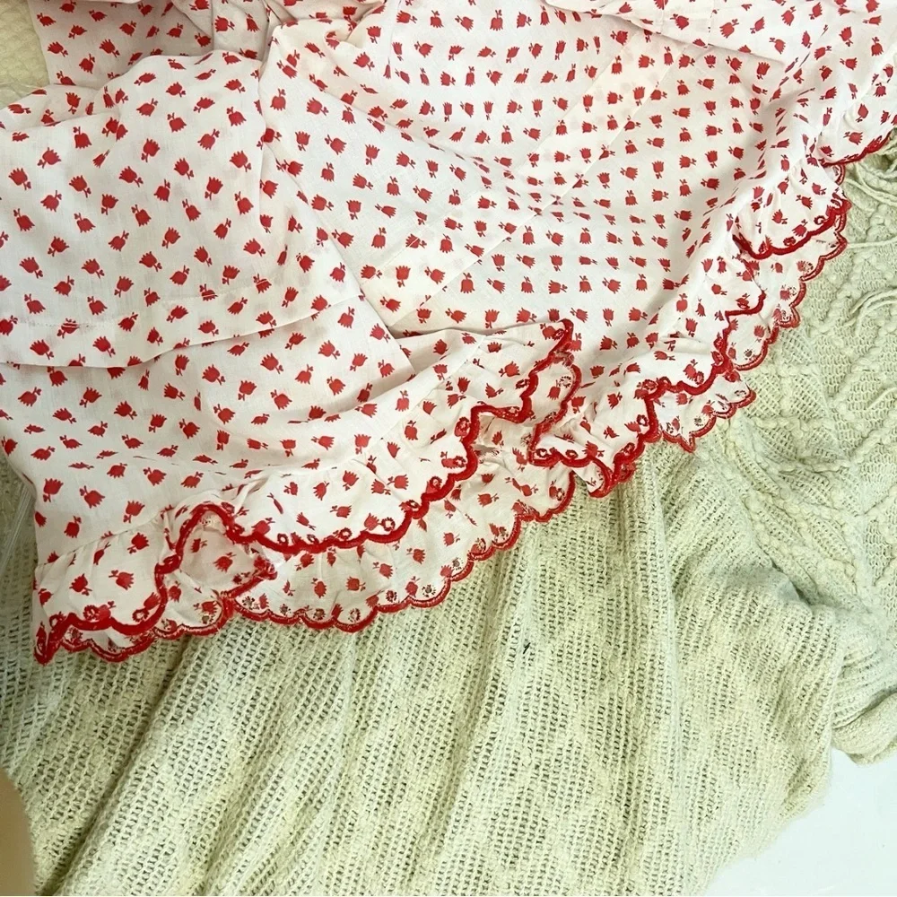 Vintage 1960s Barbizon Seraphim Batiste Red & White Floral Long Nightgown Medium - Picture 7 of 13
